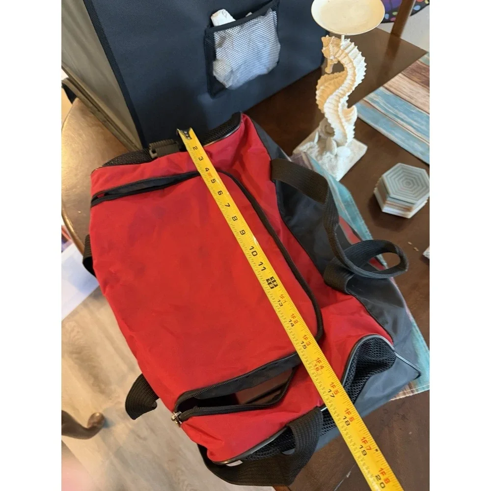 Rare Vintage 90s NIKE Duffle Bag Red Black Spellout Swoosh Retro Gym Travel
